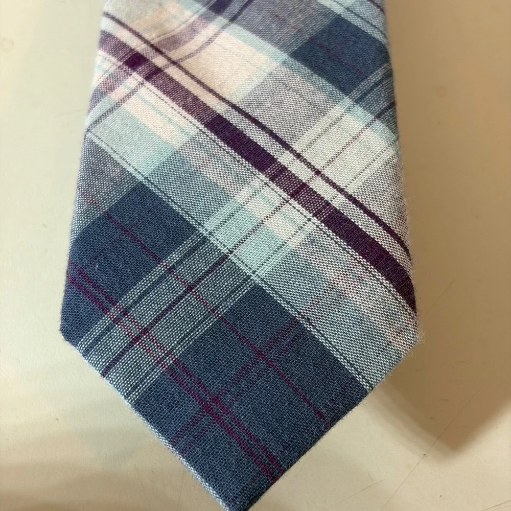 Original Penguin‎ Munsingwear Cotton Madras Plaid Men Ties Lot 2 Blue Orange NWT